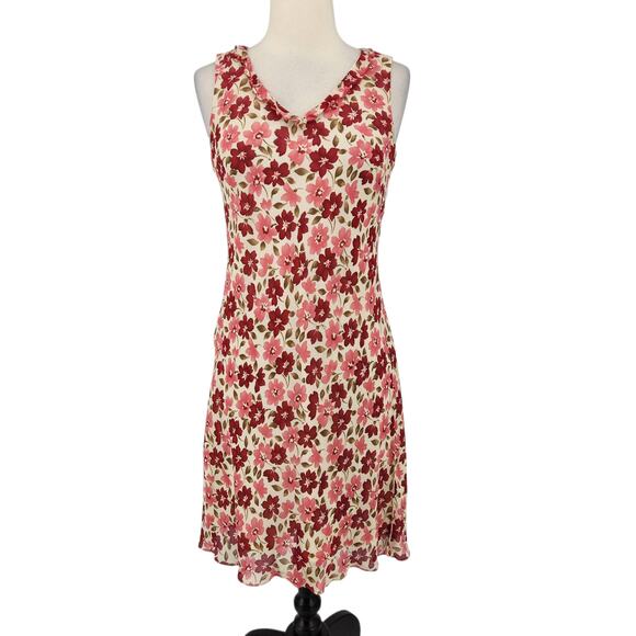 Vintage Ann Taylor Silk Floral Midi Dress – Sleeveless with Ruffle Neckline SZ 2 - Picture 1 of 7